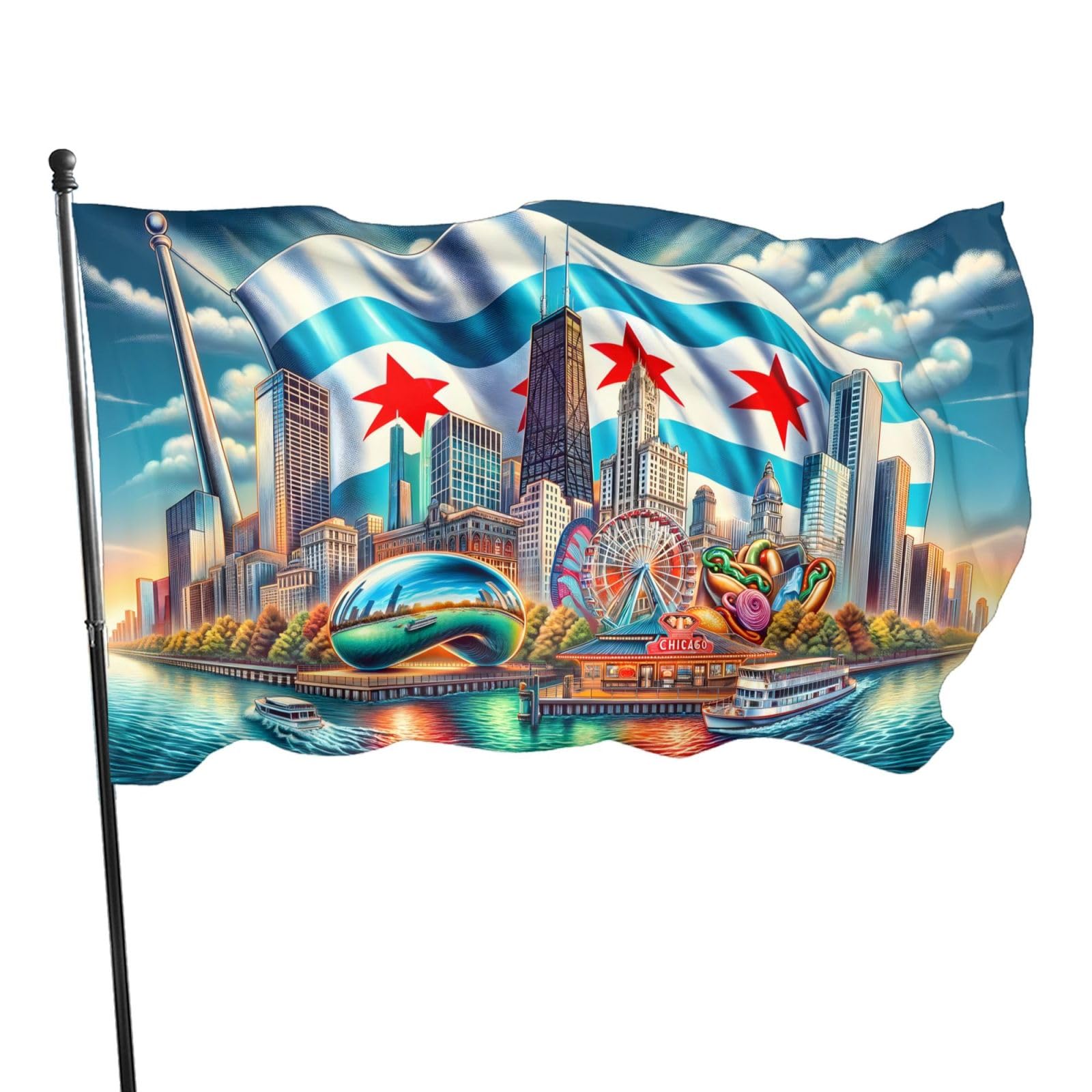 Amazon.com : zyatbwi Chicago Skyline Flag 3x5 Ft Flag Home Outdoor